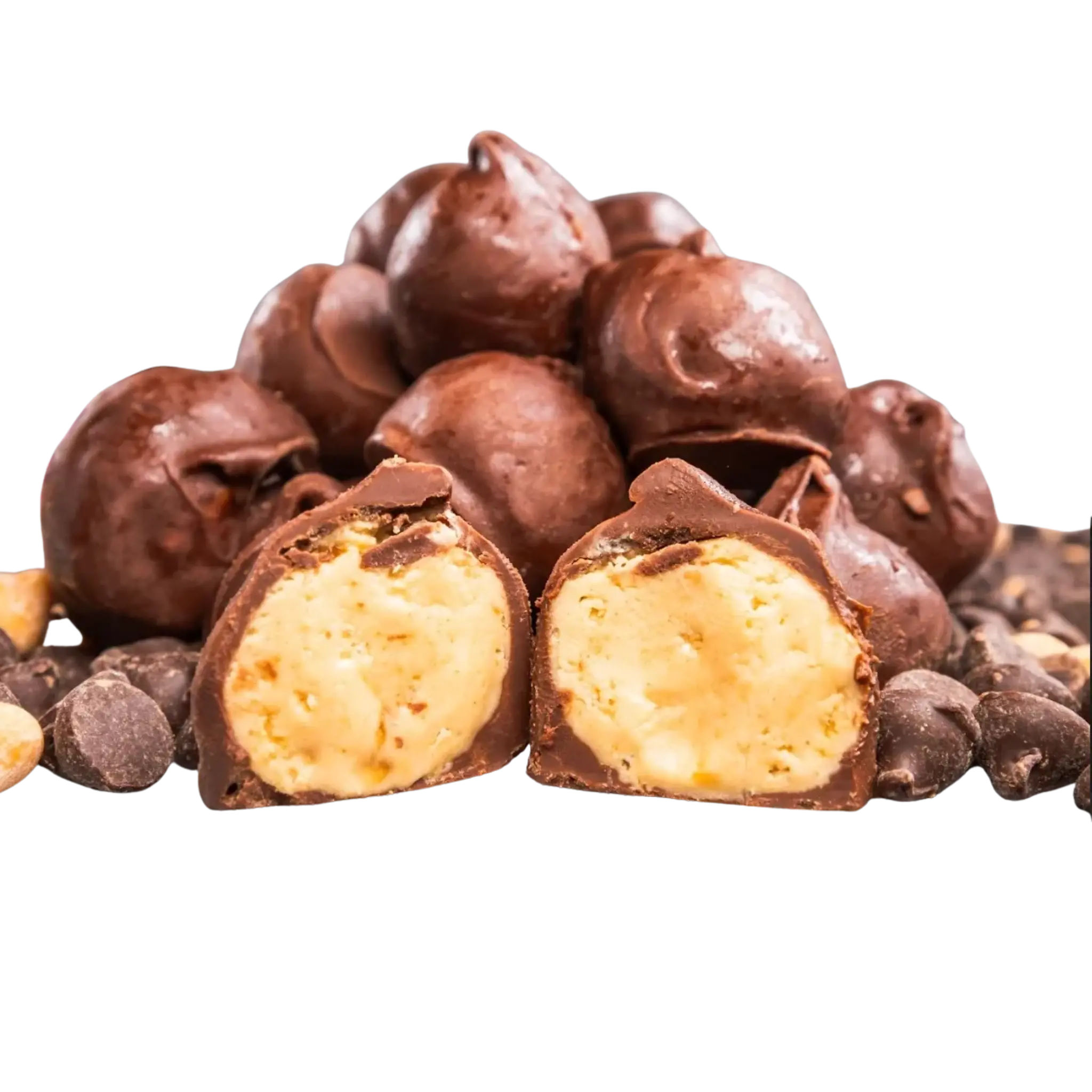 Peanut butter balls in chocolate gift box for clients